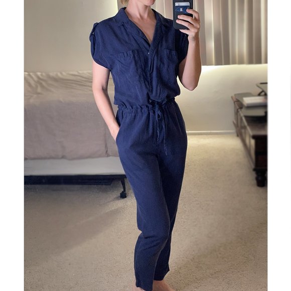 Anthropologie Pants - Anthropologie Surplice Jumpsuit NAVY